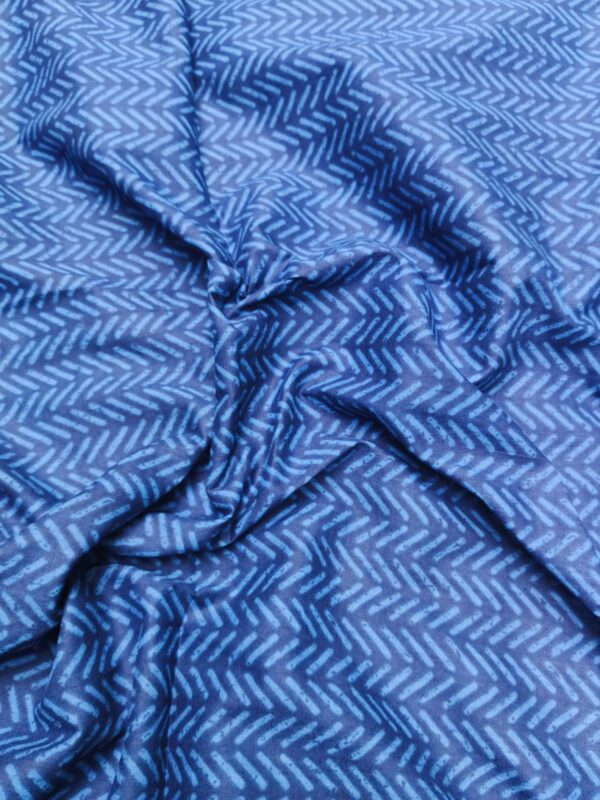 Indigo Block Print Cotton Zic Zac Design Fabric - Image 3