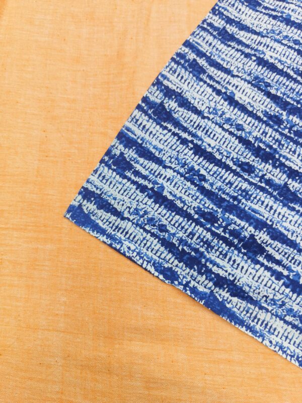Indigo Block Print Cotton Farn Leaf Design Fabric - Image 2