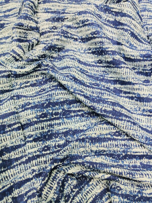 Indigo Block Print Cotton Farn Leaf Design Fabric - Image 3