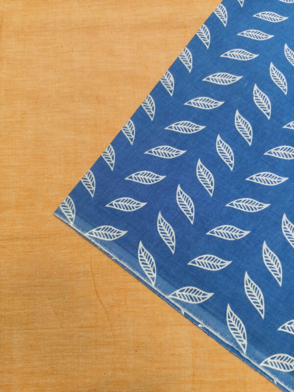 Indigo Block Print Cotton Leaf Design Fabric - Image 2