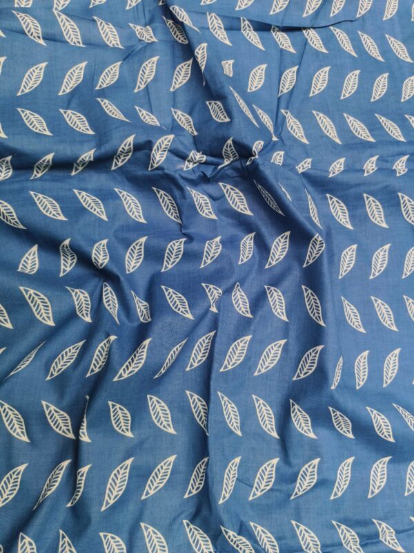 Indigo Block Print Cotton Leaf Design Fabric - Image 3