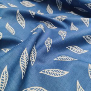 Indigo Block Print Cotton Leaf Design Fabric