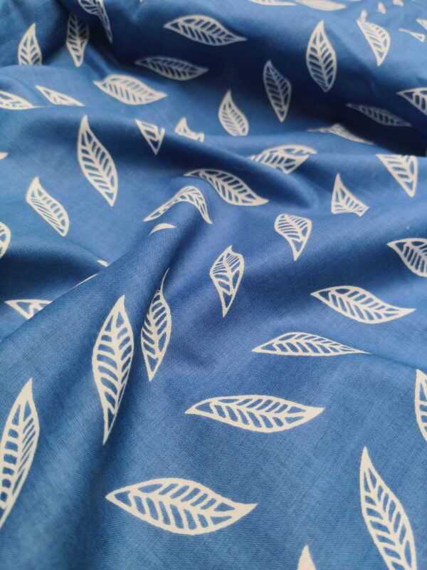 Indigo Block Print Cotton Leaf Design Fabric