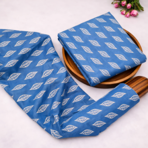 Indigo Block Print Cotton Leaf Design Fabric