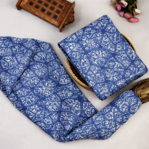 Indigo Block Print Cotton Cracked Design Fabric